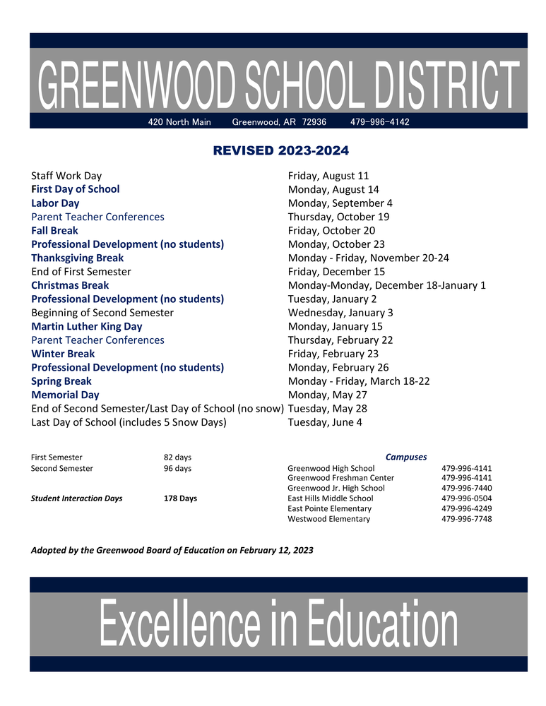 REVISED 2023-24 school calendar