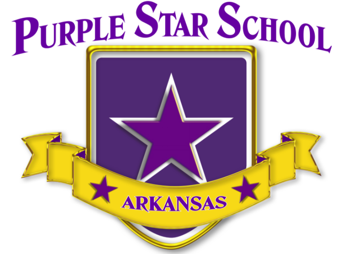 Purple state and star with yellow banner